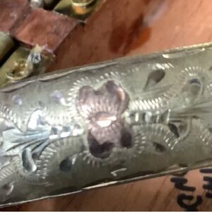 Intricately Engraved Silver and Gold and Rose gold with zigzag stitches details